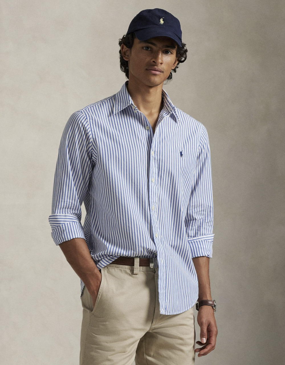 Polo Ralph Lauren Men Classic Fit Striped Broadcloth Shirt White/Blue Size S